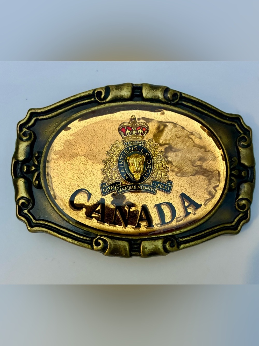 Canada RCMP Police Logo Metal Western Belt Buckle Antique Finish 1.5in MPN 9683